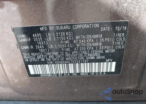 2019 Subaru Outback 2.5I Limited из США, поврежденный, VIN 4S4BSANC7K3241787